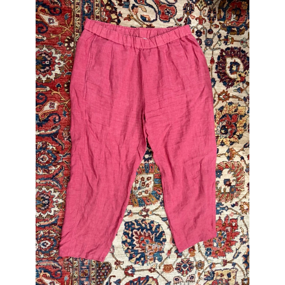 Eileen Fisher Organic Linen Tapered Lagenlook Pull-On Pants Pink Red Size L